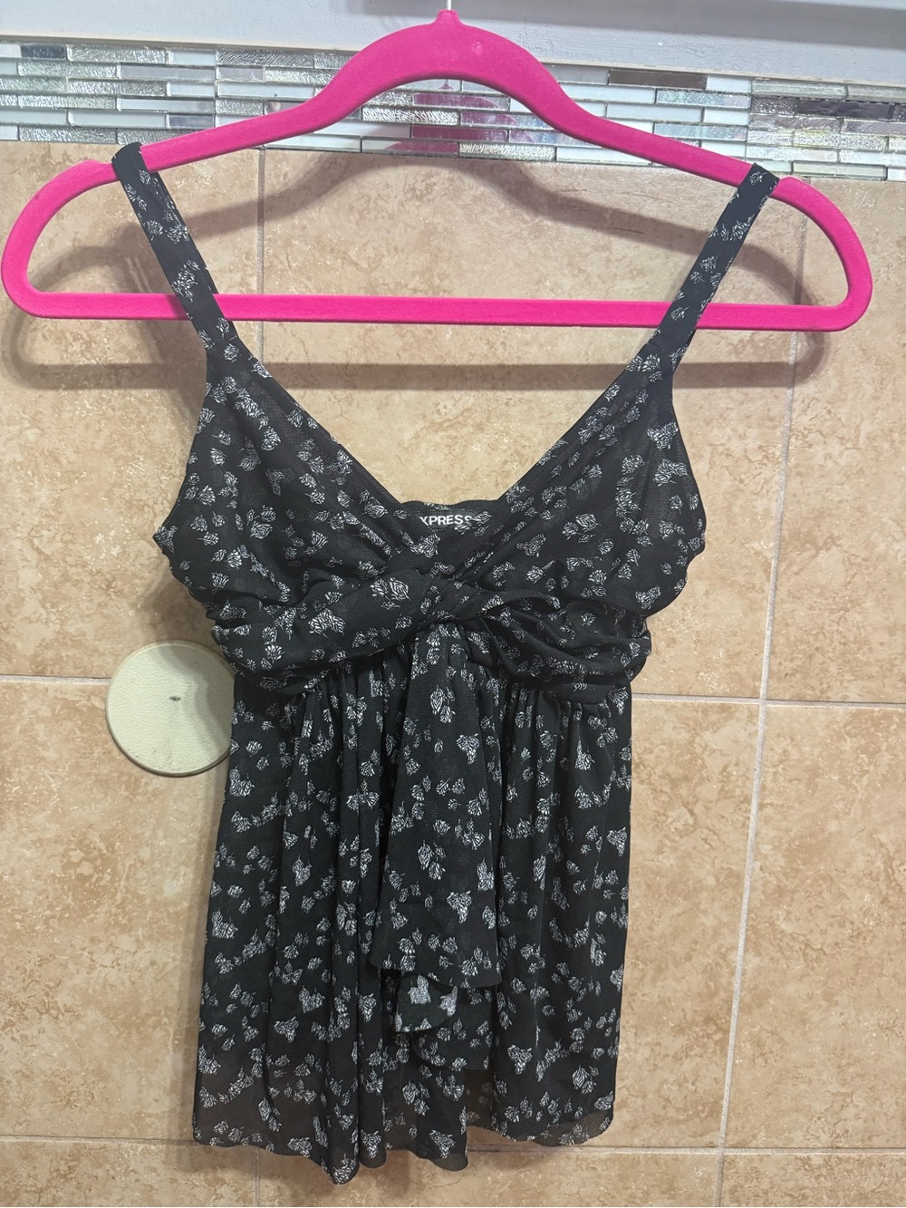 Express Black Floral Twist-Front Camisole